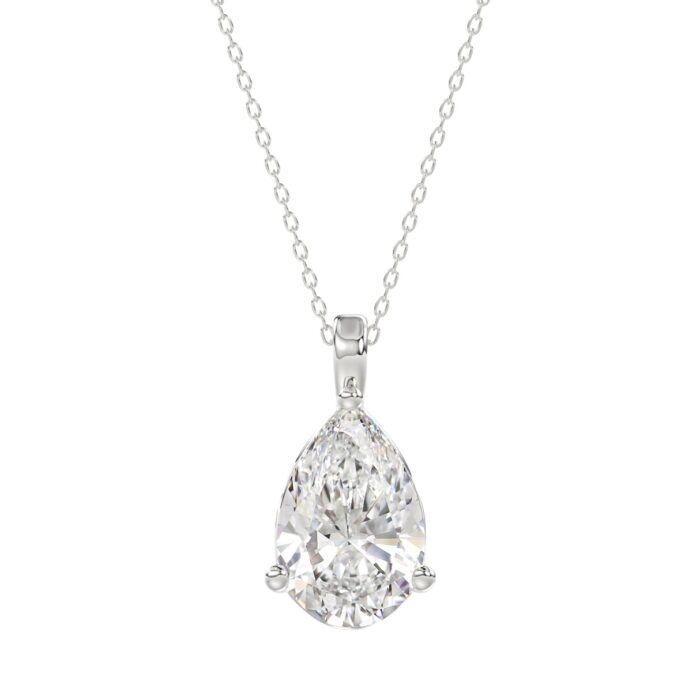 LADIES SOLITAIRE PENDANT 4CT PEAR DIAMOND 14K WHITE GOLD - Image 1