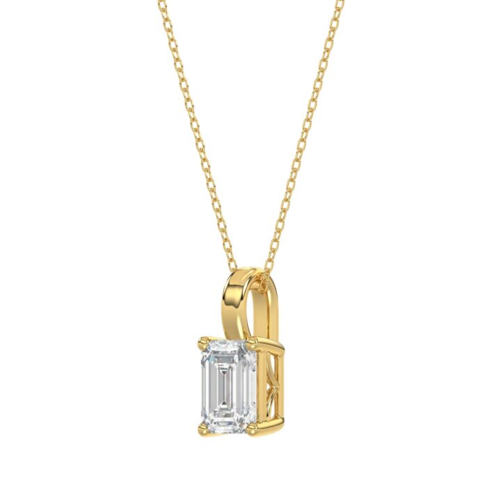 LADIES SOLITAIRE PENDANT WITH CHAIN 1 1/2CT EMERALD DIAMOND 14K YELLOW GOLD - Image 3