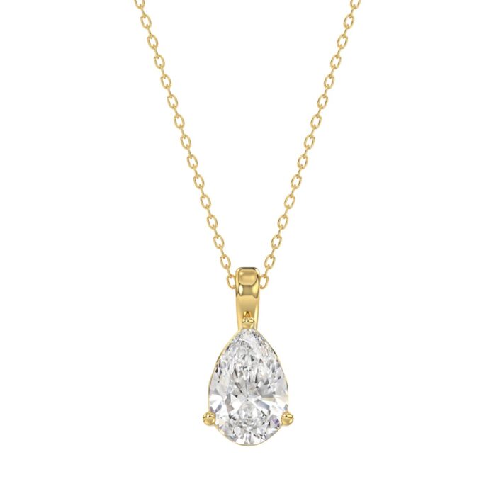 LADIES SOLITAIRE PENDANT WITH CHAIN 1 1/2CT PEAR DIAMOND 14K YELLOW GOLD - Image 1
