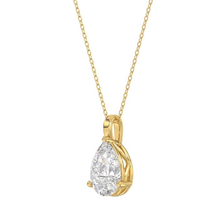 LADIES SOLITAIRE PENDANT WITH CHAIN 1 1/2CT PEAR DIAMOND 14K YELLOW GOLD - Image 3
