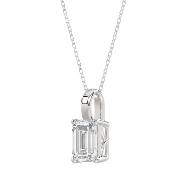LADIES SOLITAIRE PENDANT WITH CHAIN 2 1/2CT EMERALD DIAMOND 14K WHITE GOLD - Image 3