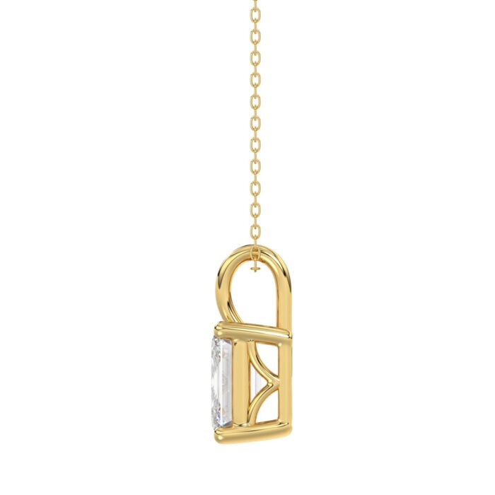 LADIES SOLITAIRE PENDANT WITH CHAIN 2 1/2CT EMERALD DIAMOND 14K YELLOW GOLD - Image 2