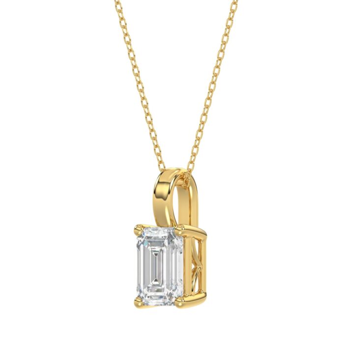 LADIES SOLITAIRE PENDANT WITH CHAIN 2 1/2CT EMERALD DIAMOND 14K YELLOW GOLD - Image 3
