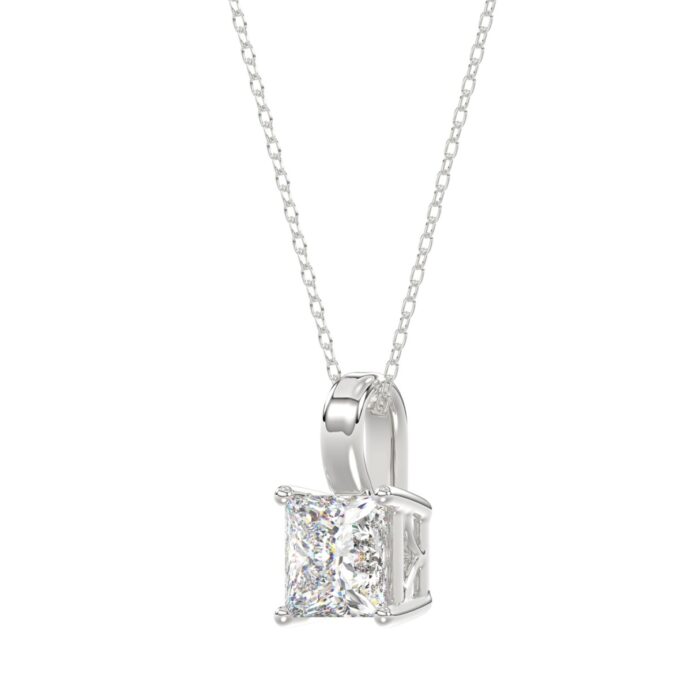LADIES SOLITAIRE PENDANT WITH CHAIN 2 1/2CT PRINCESS DIAMOND 14K WHITE GOLD - Image 3
