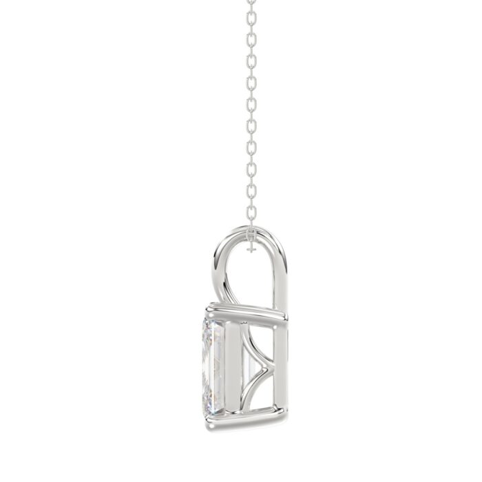 LADIES SOLITAIRE PENDANT WITH CHAIN 3CT EMERALD DIAMOND 14K WHITE GOLD - Image 2