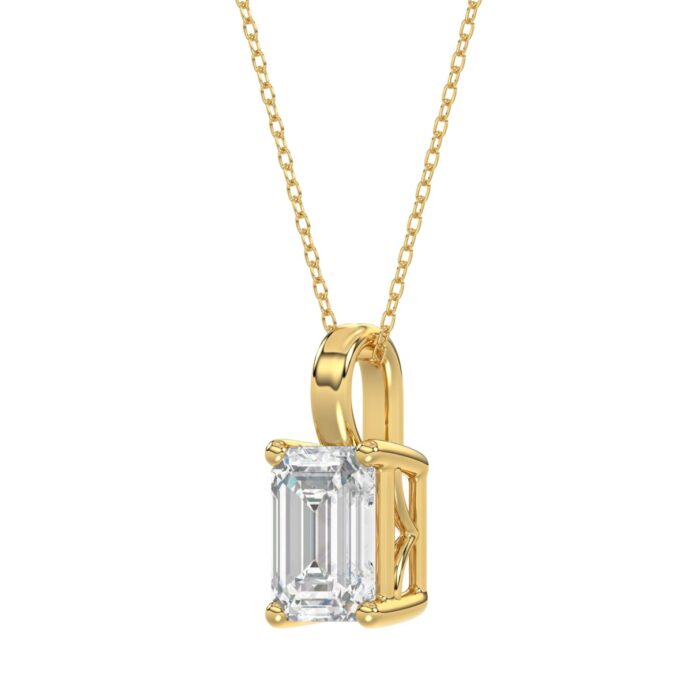 LADIES SOLITAIRE PENDANT WITH CHAIN 3CT EMERALD DIAMOND 14K YELLOW GOLD - Image 3