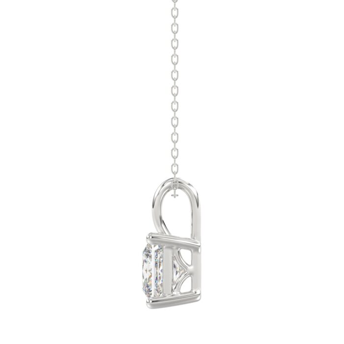 LADIES SOLITAIRE PENDANT WITH CHAIN 3CT PRINCESS DIAMOND 14K WHITE GOLD - Image 2