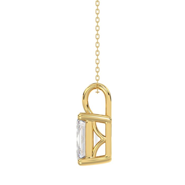 LADIES SOLITAIRE PENDANT WITH CHAIN 4CT EMERALD DIAMOND 14K YELLOW GOLD - Image 2