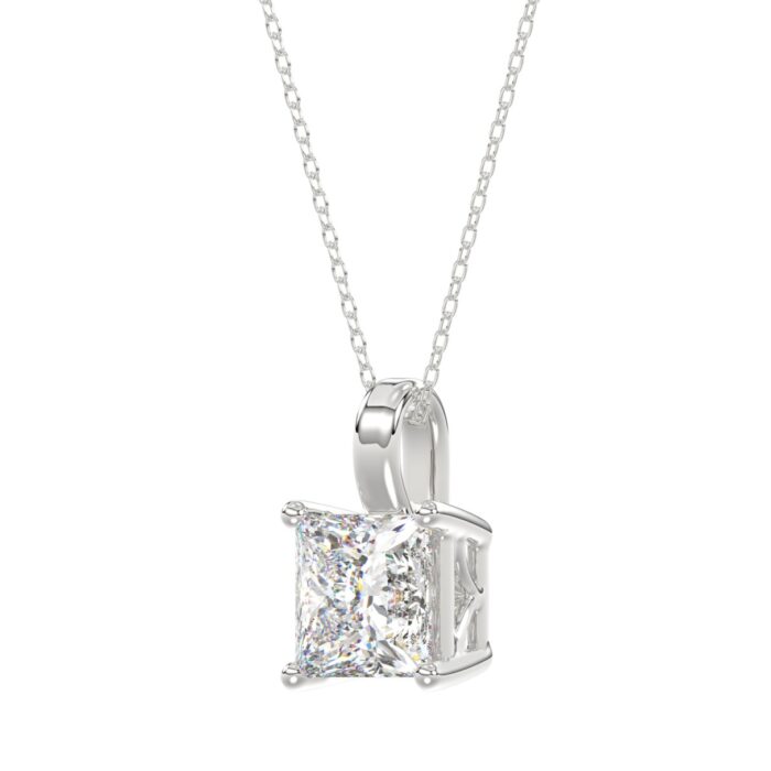 LADIES SOLITAIRE PENDANT WITH CHAIN 4CT PRINCESS DIAMOND 14K WHITE GOLD - Image 3