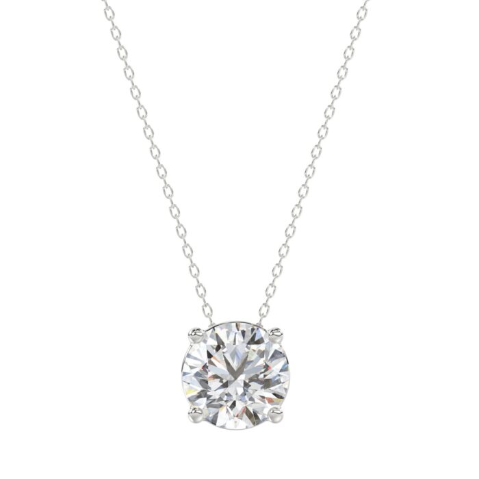 LADIES SOLITAIRE PENDANT WITH UNDER-PASS CHAIN 1 1/2CT ROUND DIAMOND 14K WHITE GOLD - Image 1