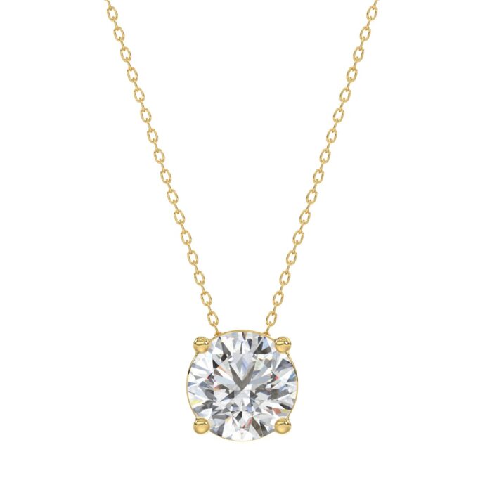 LADIES SOLITAIRE PENDANT WITH UNDER-PASS CHAIN 1 1/2CT ROUND DIAMOND 14K YELLOW GOLD - Image 1