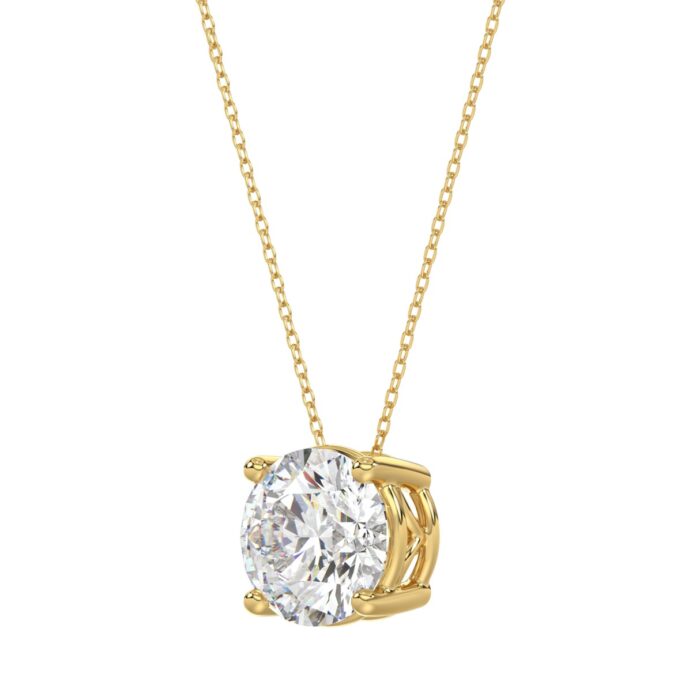 LADIES SOLITAIRE PENDANT WITH UNDER-PASS CHAIN 2 1/2CT ROUND DIAMOND 14K YELLOW GOLD - Image 3