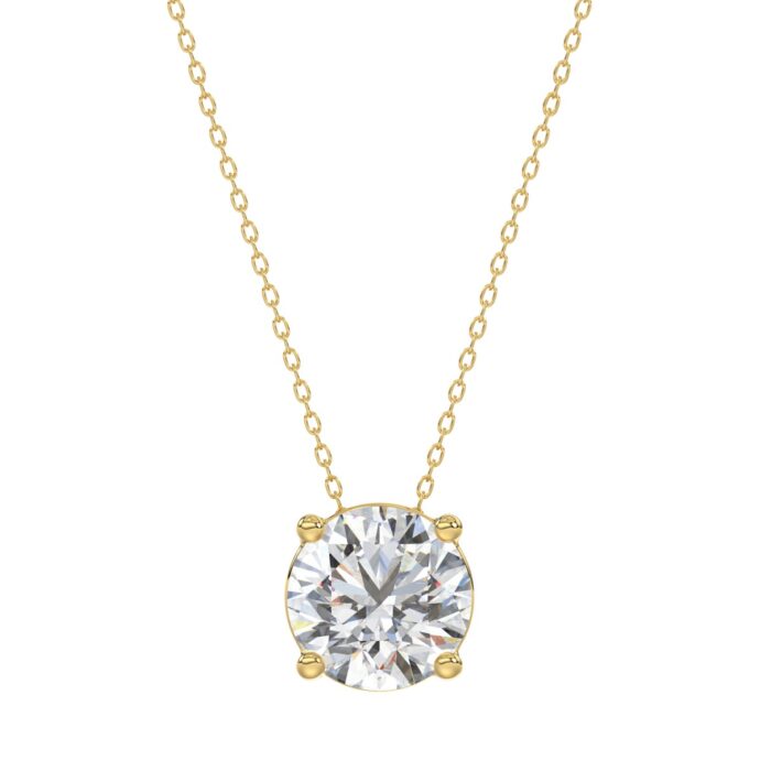 LADIES SOLITAIRE PENDANT WITH UNDER-PASS CHAIN 2.00CT ROUND DIAMOND 14K YELLOW GOLD - Image 1