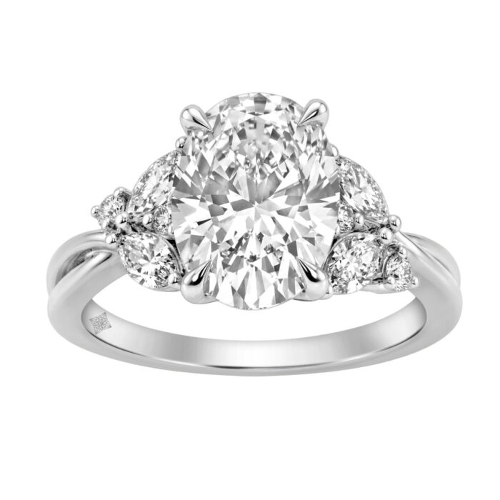 14K White Gold 3 1/2Ct Lab-Grown Diamond Engagement Ring For Women 3Ct Oval Center With Marquise & Round Side Stones, Elegant Bridal Ring (Color F - Image 1