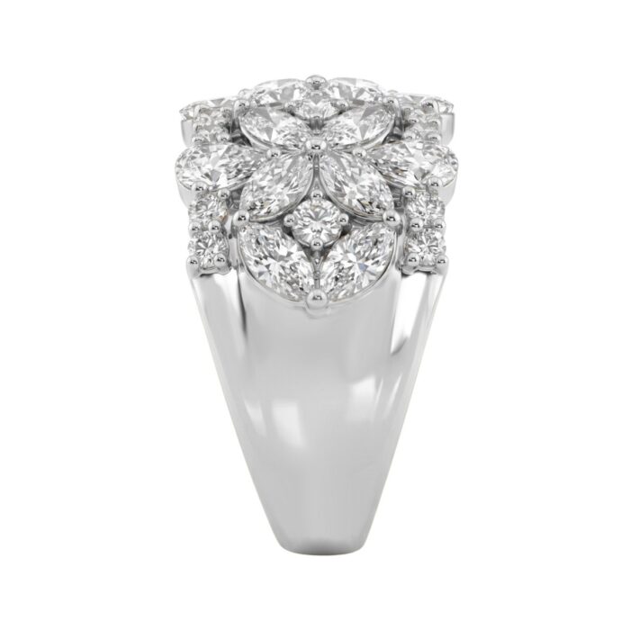14K White Gold 3.00Ct Mixed Shape Diamond Cluster Ring Round, Marquise & Pear Floral Inspired Ladies Ring (Color F-G -Clarity Vs1/Vs2) - Image 3