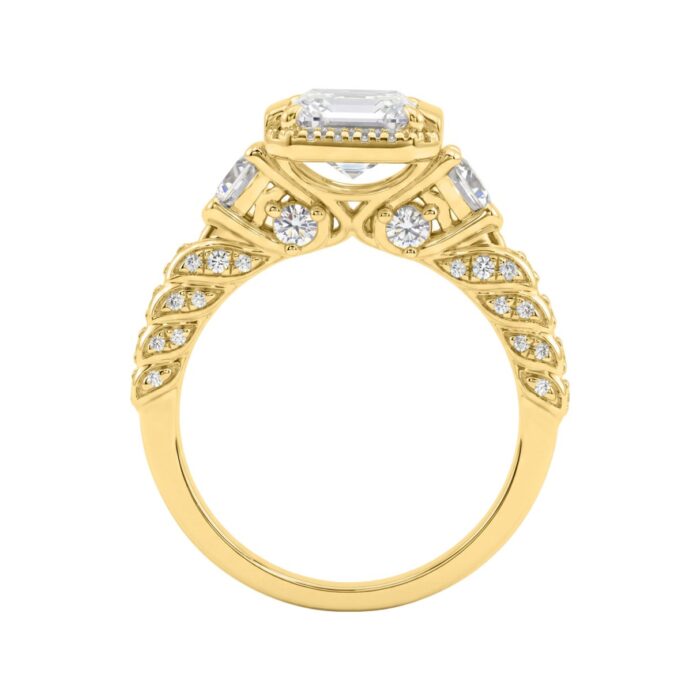 14K Yellow Gold 4.00 Ct Round & Emerald Cut Diamond Engagement Ring For Women With Side Round Diamond 3.00Ct Emerald Center Stone (Color F-G -Clar - Image 2