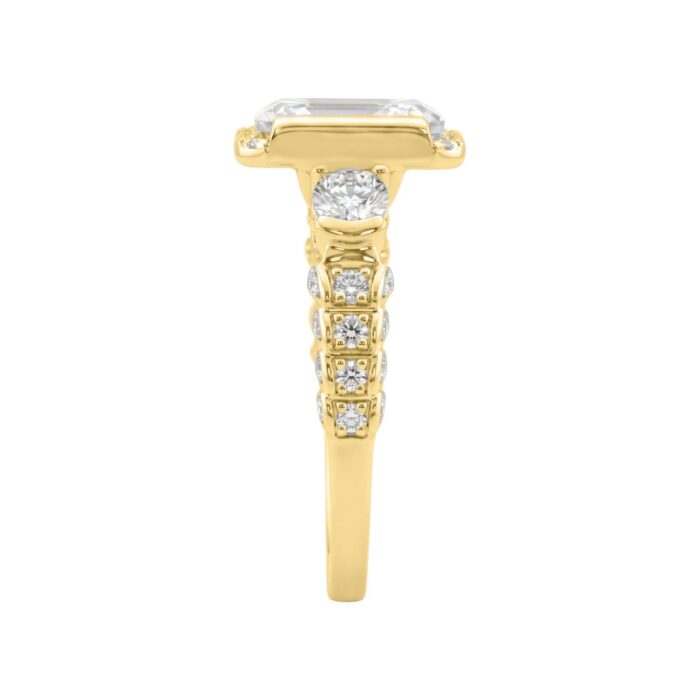 14K Yellow Gold 4.00 Ct Round & Emerald Cut Diamond Engagement Ring For Women With Side Round Diamond 3.00Ct Emerald Center Stone (Color F-G -Clar - Image 3