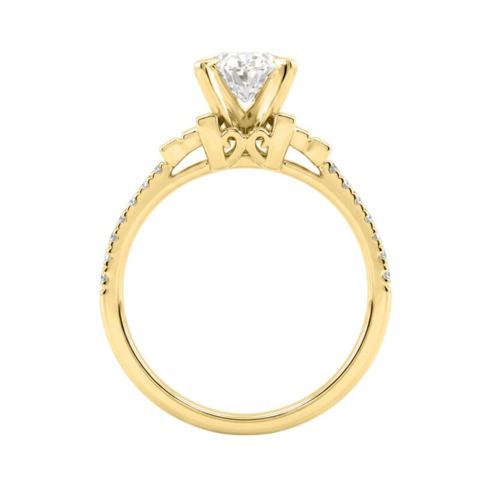14K Yellow Gold Lab Grown Emerald Cut Diamond Ladies Engagement Ring 1 1/4Ct With Round & Baguette Side Stones 1Ct Oval Center Stone (Color F-G -C - Image 2