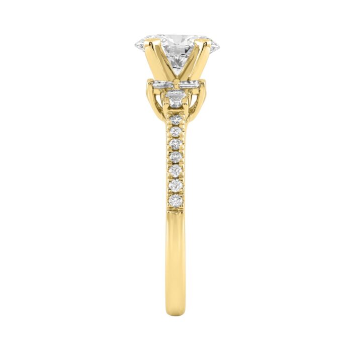 14K Yellow Gold Lab Grown Emerald Cut Diamond Ladies Engagement Ring 1 1/4Ct With Round & Baguette Side Stones 1Ct Oval Center Stone (Color F-G -C - Image 3