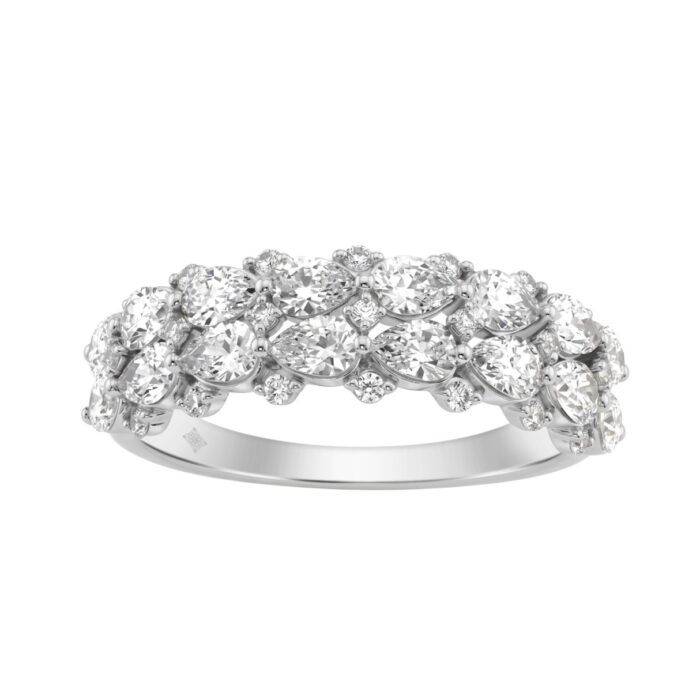 Elegant 14K White Gold 1 3/4Ct Lab Grown Diamond Fashion Ring Alternating Round & Pear Stones, Women Fashion Jewelry (Color F-G -Clarity Vs1/Vs2) - Image 1