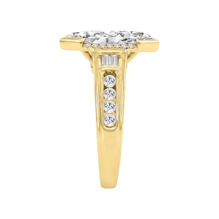 Elegant 14K Yellow Gold Diamond Engagement Ring Featuring 3 1/2Ct Round, Marquise & Baguette Diamonds With Sparkling Side Stones. Perfect For Weddings - Image 3