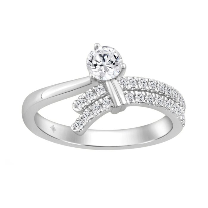 Ladies 10K White Gold Round Diamond Ring 1/2Ct Round Brilliant Engagement Fashion Ring (Color F-G -Clarity Vs1/Vs2) - Image 1