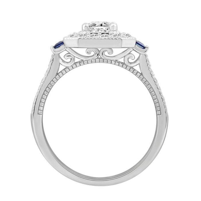 LADIES RING 1CT ROUND/PRINCESS BLUE SAPPHIRE DIAMOND 14K WHITE GOLD (CENTER STONE ROUND DIAMOND 1/6CT ) - Image 2