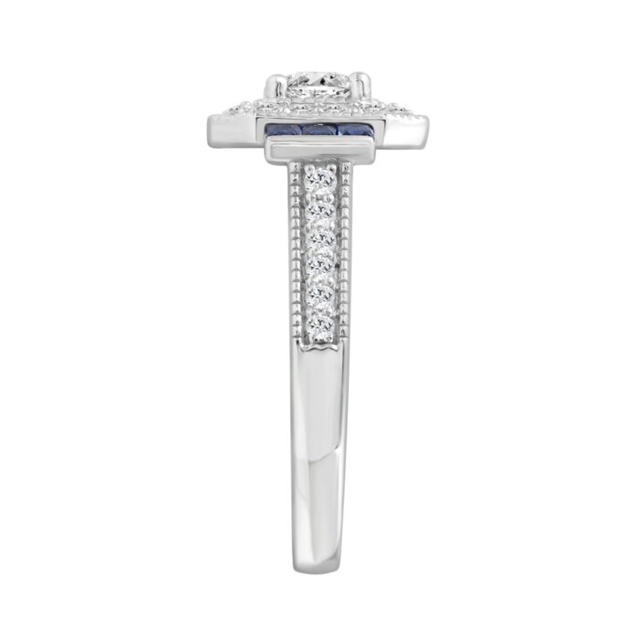 LADIES RING 1CT ROUND/PRINCESS BLUE SAPPHIRE DIAMOND 14K WHITE GOLD (CENTER STONE ROUND DIAMOND 1/6CT ) - Image 3