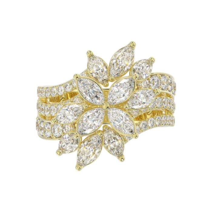 LADIES RING 2 1/4CT ROUND/MARQUISE DIAMOND 14K YELLOW GOLD - Image 5