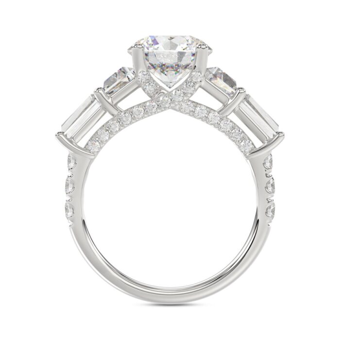 LADIES RING 3 3/4CT ROUND/TRAPEZOID/tapered baguette DIAMOND 14K WHITE GOLD (CENTER STONE ROUND DIAMOND 2CT ) - Image 2