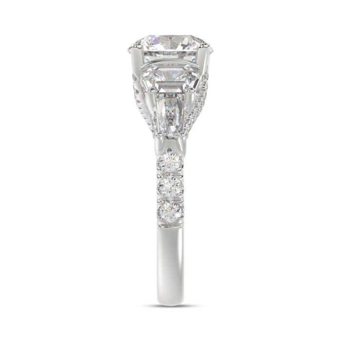 LADIES RING 3 3/4CT ROUND/TRAPEZOID/tapered baguette DIAMOND 14K WHITE GOLD (CENTER STONE ROUND DIAMOND 2CT ) - Image 4