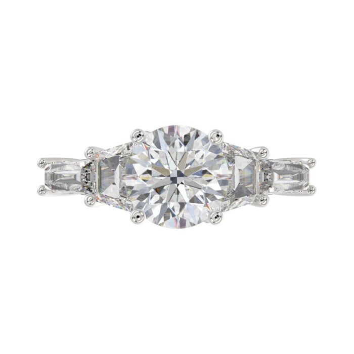 LADIES RING 3 3/4CT ROUND/TRAPEZOID/tapered baguette DIAMOND 14K WHITE GOLD (CENTER STONE ROUND DIAMOND 2CT ) - Image 5