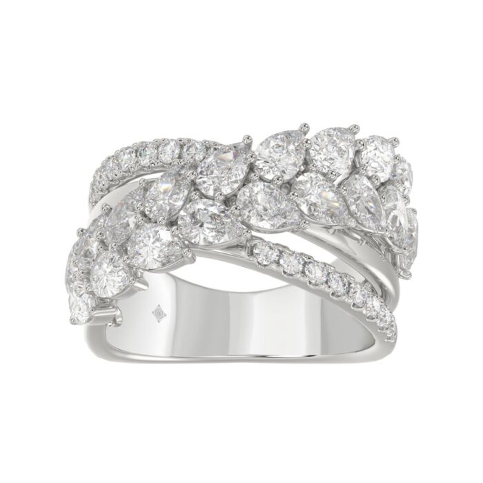 Luxury 14K White Gold 3Ct Lab Grown Diamond Pear Shape & Round Cut Ladies Fashion Ring For Her (Color F-G -Clarity Vs1/Vs2) - Image 1