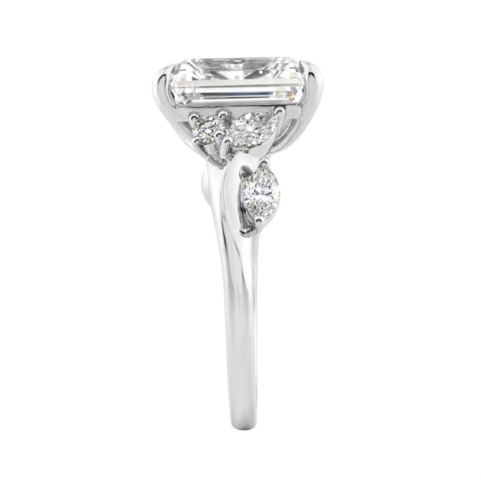 Luxury 14K White Gold 5 1/2Ct Lab-Grown Diamond Ring 5Ct Emerald Center With Marquise & Round Side Stones For Women Engagement Ring (Color F-G -Cl - Image 3