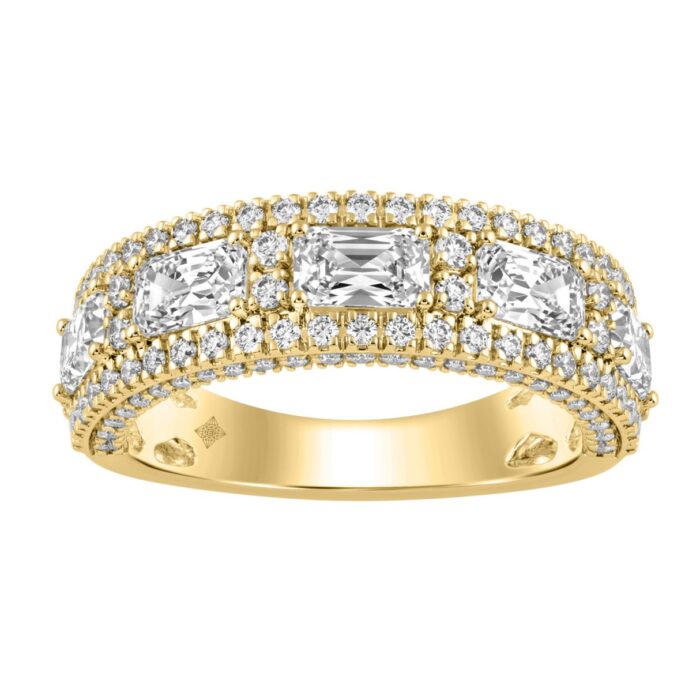 Luxury 2.00Ct 14K Yellow Gold Lab-Grown Diamond Anniversary Ladies Ring Radiant Center & Round Side Diamonds (Color F-G -Clarity Vs1/Vs2) - Image 1