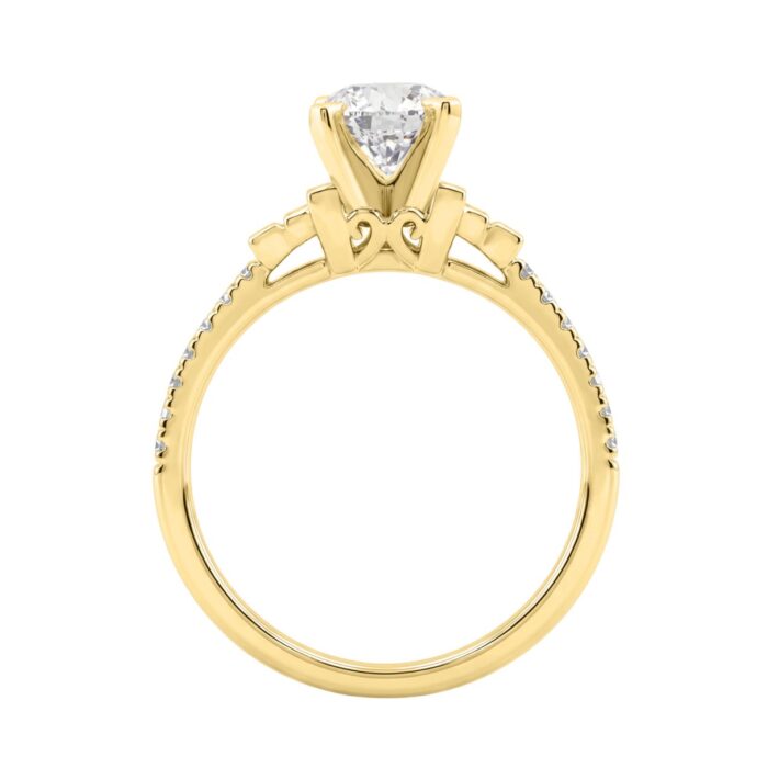 Round Diamond Engagement Ring 1 1/4Ct 14K Yellow Gold Ring With Round & Baguette Accent Diamonds For Women 1Ct Round Center Stone (Color F-G -Clar - Image 2
