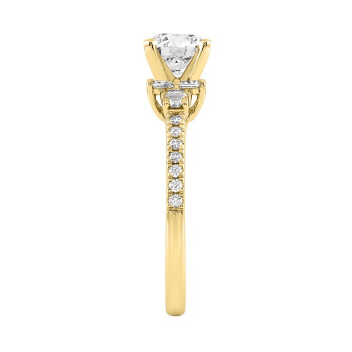 Round Diamond Engagement Ring 1 1/4Ct 14K Yellow Gold Ring With Round & Baguette Accent Diamonds For Women 1Ct Round Center Stone (Color F-G -Clar - Image 3