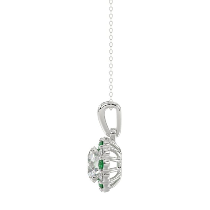 14K WHITE GOLD 1 1/4CT ROUND/ROUND GREEN SAPPHIRE LADIES PENDANT (CENTER STONE ROUND DIAMOND 1CT) - Image 3
