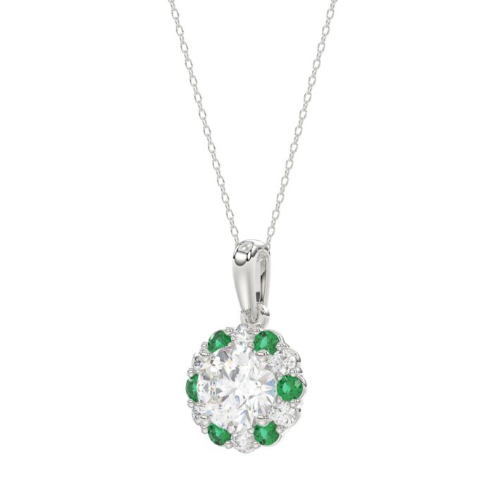 14K WHITE GOLD 1 1/4CT ROUND/ROUND GREEN SAPPHIRE LADIES PENDANT (CENTER STONE ROUND DIAMOND 1CT) - Image 2