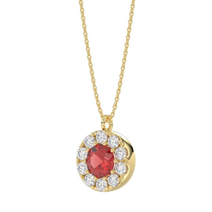 14K YELLOW GOLD 1.00CT ROUND/RUBY DIAMOND LADIES PENDANT (CENTER STONE ROUND RUBY DIAMOND 5/8CT) - Image 2