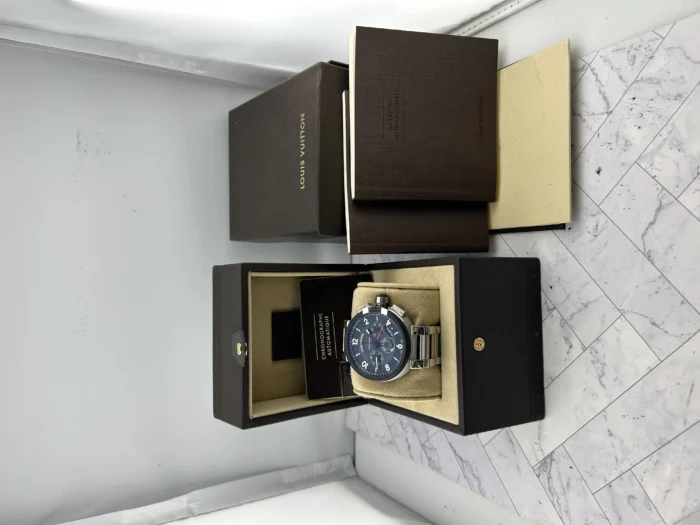 Louis Vuitton Tambour Chronograph GMT Black Dial on Stainless Steel Bracelet Ref. Q1052 with Papers 2016 - Image 7