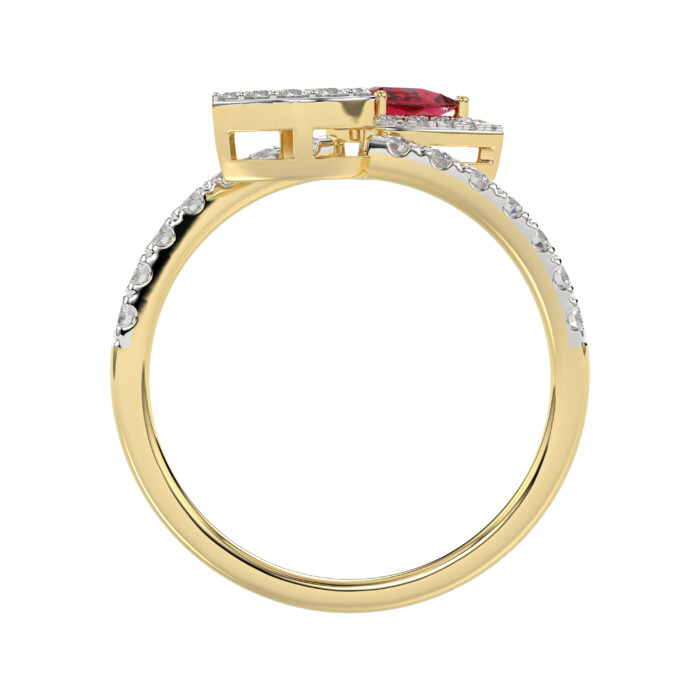 LADIES RING 0.62CT ROUND/RUBY PEAR DIAMOND 14K YELLOW GOLD (CENTER STONE 0.62CT RUBY PEAR DIAMOND) - Image 2