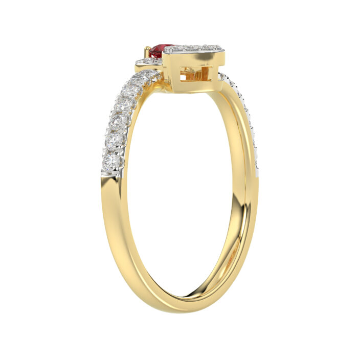 LADIES RING 0.62CT ROUND/RUBY PEAR DIAMOND 14K YELLOW GOLD (CENTER STONE 0.62CT RUBY PEAR DIAMOND) - Image 3