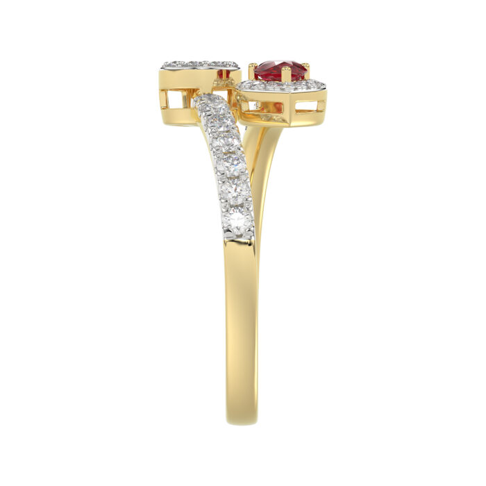 LADIES RING 0.62CT ROUND/RUBY PEAR DIAMOND 14K YELLOW GOLD (CENTER STONE 0.62CT RUBY PEAR DIAMOND) - Image 4