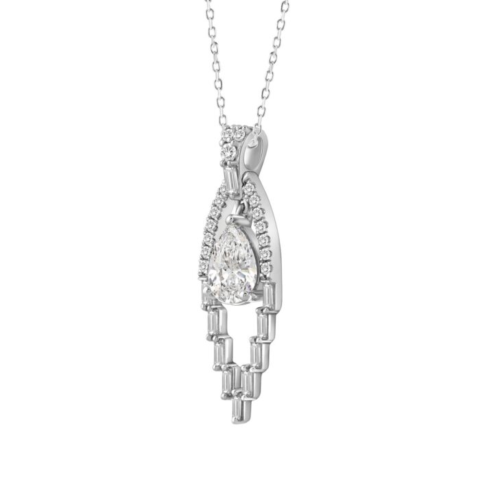LADIES PENDANT 1 1/2CT ROUND/BAGUETTE/PEAR DIAMOND 14K WHITE GOLD - Image 3