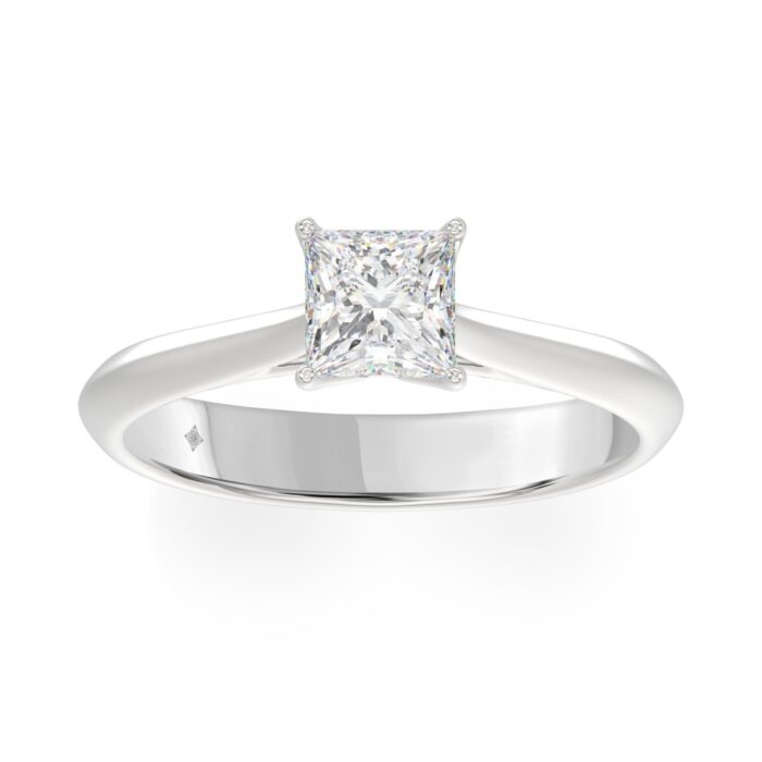 LADIES SOLITAIRE RING 1CT PRINCESS DIAMOND 14K WHITE GOLD - Image 1