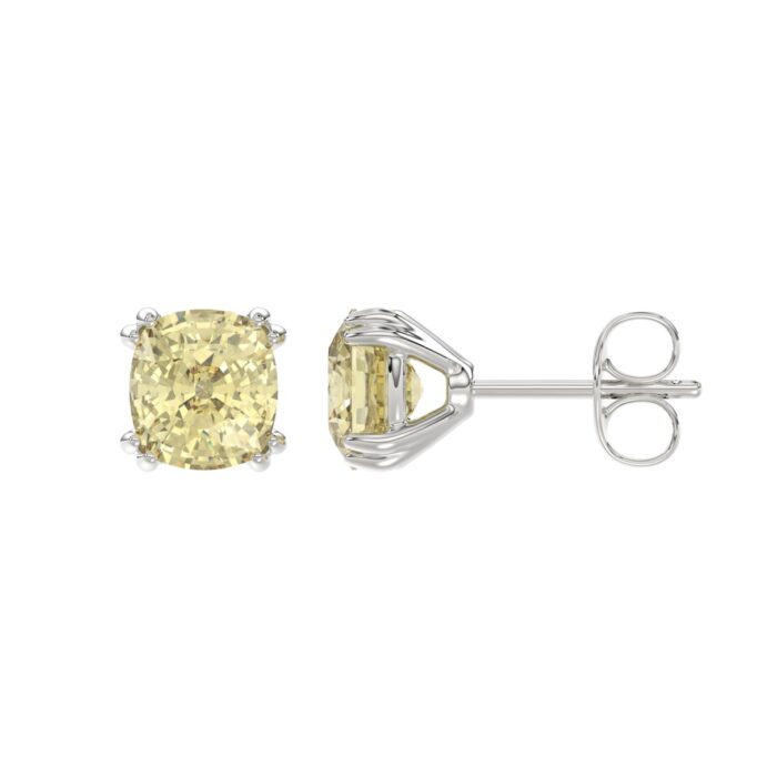 14K WHITE GOLD 2.00CT CUSHION YELLOW DIAMOND LADIES EARRINGS - Image 3