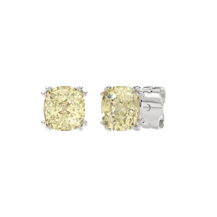 14K WHITE GOLD 2.00CT CUSHION YELLOW DIAMOND LADIES EARRINGS - Image 2