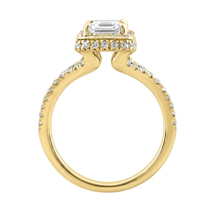 14K Yellow Gold 4 1/2Ct Ladies Emerald-Cut Hidden Halo Engagement Ring 4Ct Emerald Center Stone & Round Diamond (Color F-G -Clarity Vs1/Vs2) - Image 2