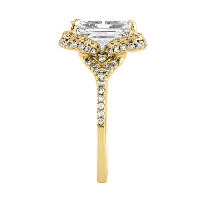 14K Yellow Gold 4 1/2Ct Ladies Emerald-Cut Hidden Halo Engagement Ring 4Ct Emerald Center Stone & Round Diamond (Color F-G -Clarity Vs1/Vs2) - Image 3